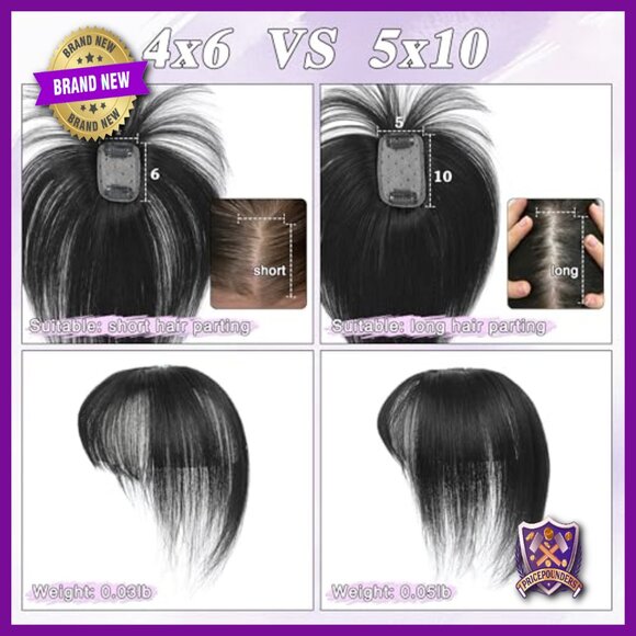 5x10 Human Hair Topper with Bangs for Thinning Hair, Silk Base main image 5